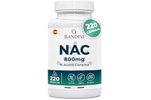 Bandini® NAC N-Acetilcisteína | 800 mg - 220 Cápsulas | Más de 7 Meses de Suministro | Antioxidante y Aminoácido N-Acetil-Cisteína, Natural Precursor de Glutatión | Vegano, Sin OGM