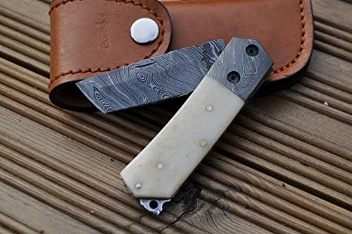 Custom Made Damascus Folding Knife - Pocket knife-Tanto blade
