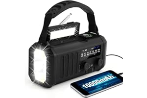 GINDOLY Radio solarne, AM/FM, przenośne radio z korbą, 10 000 mAh, akumulator wielokrotnego ładowania