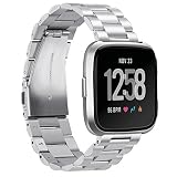 GOSETH für Fitbit Versa Solid Edelstahl Zubehör Band für Frauen Männer, Ersatz Armband Armbanduhr Armband für Fitbit Versa Fitness Smart Watch (Edelstahl Silber)