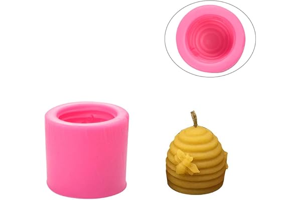 WANDIC 1 moule en silicone en forme d'abeille 3D, moule cylindrique en silicone pour bougies et loisirs créatifs (abeille)