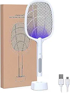 3 in1 Mosquito Racket Rechargable Mosquito Killer Racket Handheld Electric Fly Swatter Mosquito Killer Racket Bat with UV Light Lamp Racket USB Charging Base, Electric- Insect (Insect Killer Racket)