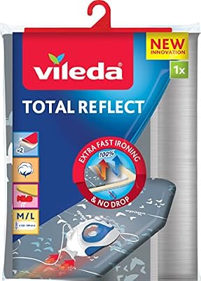 Vileda 159258 - Total Reflect Housse de Planche à Repasser Taille Universelle jusqu'à 45x130 cm, Tissu Technologie Réléchissante, Papillons Gris