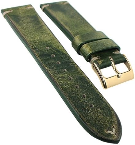 Vintage Passion Ersatzband Uhrenarmband 18mm/20mm/22mm/24mm | Leder grün/moos 32300, Stegbreite:20mm, Schließe:Gelbgolden