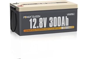 Power Queen Batteria LiFePO4 da 12 V, 300 Ah, 3840 Wh integrata, BMS da 200 A, batteria al litio da 2560 W, 4000 – 15000 cicli bassi, durata di 10 anni, perfetta per solare, camper, yacht, fuoristrada