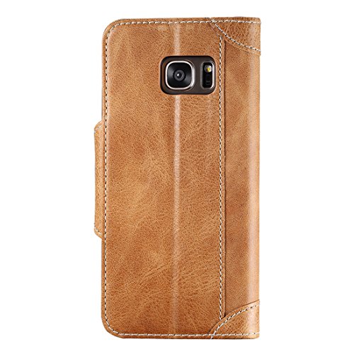 Funda Galaxy S7 Edge  Lensun Funda de Cuero Genuino para Samsung Galaxy S7 Edge 5 5  con Cartera para Tarjetas y Cierre Magnetico - Marr  n  S7E-GT-BN 