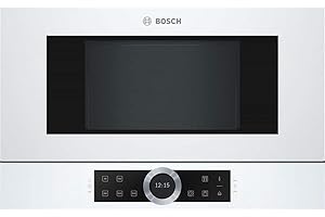 Bosch BFL634GW1 Serie 8 Einbau-Mikrowelle, 38 x 60 cm, 900 W, Türanschlag Links, AutoPilot 7 7 Automatikprogramme, Reinigungsunterstützung, TFT-Touchdisplay, LED-Beleuchtung gleichmäßige Ausleuchtung