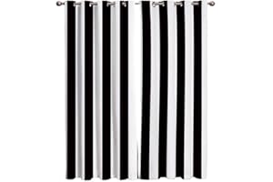 BSZHCT Kinder Gardinen Schlafzimmer Vorhang Schwarze weiße Streifen Gardine Ösenvorhang Polyester Verdunkelung Thermo Vorhang Blickdicht Kinderzimmer Wohnzimmer Lärmreduzierung 150 x 166 cm