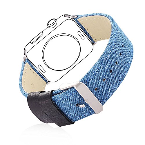 Bandmax Watch Band Nylon Gewebe Denimstoff Ersatzarmband mit Gürtelschnalle Uhrenarmband für 42MM Apple Watch Series 2/ Series 1(Blau)