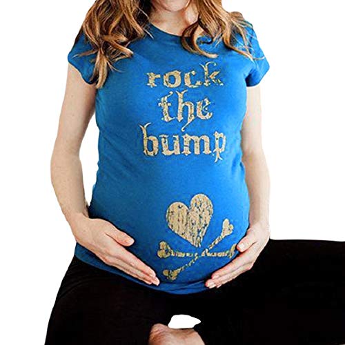 Preisvergleich Produktbild Ursing Süße Umstandsmode Mutterschaft Sport Schwangerschaften Brief Drucken Umstandsshirt Kurzarm T-Shirt Bluse Sommer Oberteil Schwangerschaftsshirt Blusenshirt Sommerblusen Umstandstop (XL, Blau)