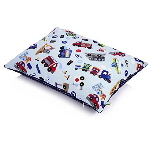 La Petite Unique | 35 x 25 cm Kinder-Kopfkissen | kindgerecht gestaltetes Kinderkissen | 100% schadstofffreies Kuschel-Kissen | waschbares Babykissen | vollständig Ökotex zertifiziert | Autos Blau - 4