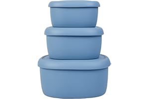 BLUE GINKGO Set di contenitori per alimenti in silicone, riutilizzabili, ermetici, con coperchio, per adulti e bambini, per congelatore, blu