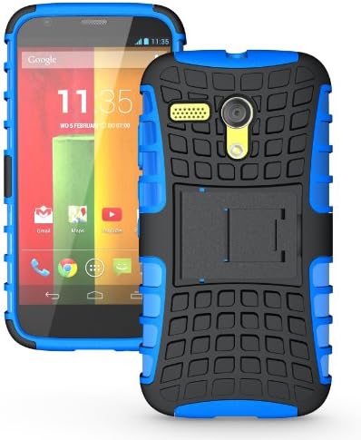 JKase DIABLO Series Tough Rugged Dual Layer Protection Case Cover with Build in Stand for Motorola Moto G SmartPhone - Retail Packaging (Blue)