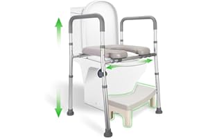 LMLJINTL Rialzo per sedile WC con braccioli, rialzo per WC per adulti, regolabile in altezza, 6 livelli, rialzo per WC per anziani, maniglie antiscivolo, supporto per WC fino a 150 kg