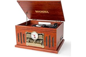 ROCKOLLA - Vinyl Plattenspieler, Bluetooth-Vintage mit Eingebauten Lautsprechern - LP-Vinyl-Schallplatten-Wiedergabe, UKW-Radio, Kassetten, CD und MP3-USB - Retro (Monarch)