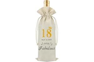 FABULOUSTRIM 18th Birthday Gift Cotton Linen Wine Bag, Decorative Wine Bottle Bag,18th Birthday Party Supplies for Girls,Drawstring Jute Bags,Birthday Gifts for Best Sister Friends,2006 Birthday Gifts