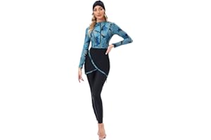 Odizli Burkini Maillot de bain musulman à manches longues pour femme Built in Bra+pantalon de natation+hijab 3 pièces