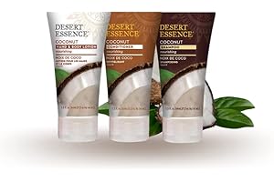 Desert Essence - Shampooing, Après-Shampooing et Lotion pour les Mains et le Corps à la Noix de Coco - Format Voyage - Pack Trio - 3 x 44mL