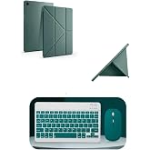 Galaxy A11+ Plus Uyumlu Standlı Tablet Kılıfı + Kablosuz Klavye Mouse Set (Koyu yeşil)
