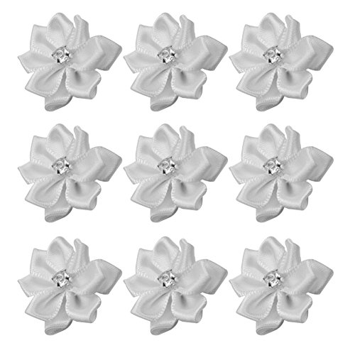 40 Stück Handgefertigt Satin Blumen mit Strass Applikationen Tischdeko Taufe Kommunion Blumen - 3