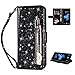 Produktbild Shinyzone Samsung Galaxy A6 2018 Hülle Glitzer Brieftasche mit Reißverschluss,Glatt PU + Weiche TPU mit Kartenfächer und Handschlaufe,Magnetverschluss Stand Schutzhülle-Schwarz