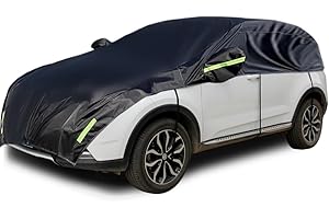 Konnfeir Half Car Cover Car Body Cover Sunshade Cover Snow Cover Windshield Cover Waterproof Black 210D Polyester with thin Cotton (Hatchback)