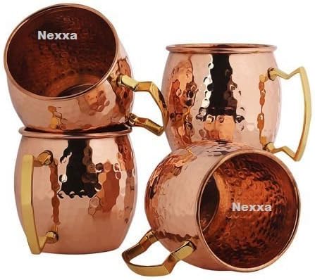 Nexxa™ Moscow Mule Copper Cup (Set of 4 Cups Hammered Copper Mug 600ml Pure 100% Solid Copper 175g Approx