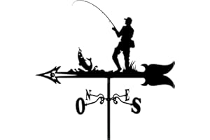CNMJI Farmhouse Weather Vane Roof Mount, Fishing Retro Durable Scene Wind Direction Indicator Black Garden Mount Yard Decoration Wind Direction Indicator Outdoor Bracket - Metal