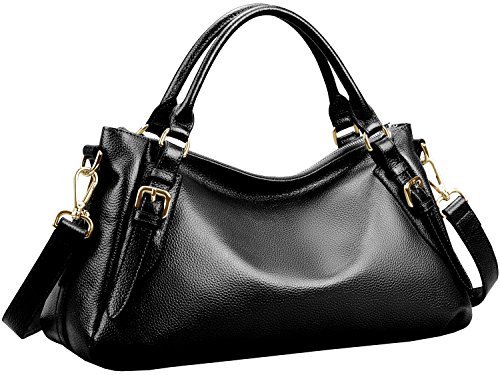 S-ZONE Women's Vintage Soft Cowhide Genuine Leather Hobo Shoulder Bag Handbag Cross Body Bag (Black)