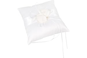 WINOMO Flower Bud Ring Pillow for Wedding 20 X 20 Cm Satin & Ribbon Cushion Elegant Engagement Ring Holder Perfect for Wedding Ceremony and Bridal Gifts