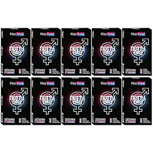 NOTTY BOY BiggBang 4in1 Condoms -10 Count (Pack of 10, Climax Delay, Ribbed, Dotted, Contour)