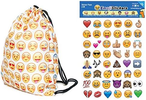 Emoji Drawstring Bag Teenage Shoulder School Backpack Rucksack Travel Gym&amp; New cute 192 die cut emoji stickers funny design from iphone(4 sheets)