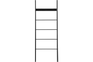 HOOBRO Porte-Serviettes, Étagère Échelle, Étendoir à Linge avec 5 Crochets Amovibles, 60 x 177 cm, pour Serviette, Couverture, vêtement, Noir EBB60CJ01