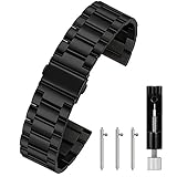 Berfine Schwarz 22mm Uhrenarmbänder Schnellverschluss Edelstahl Uhrarmband mit Faltschließe Metall Uhr Armband Uhren Band