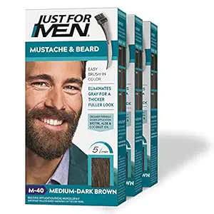 Just For Men Brush-In Color Gel Mustache & Beard Color, 72.6g (Pack of 3) - Medium-Dark Brown M-40