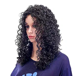 LUSH LOCKS Big Bouffant Curly Wigs for Women Synthetic Heat Resistant Fiber Hair Pieces with Wig Cap For Women and Girl (Black)