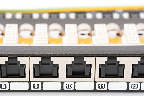 DIGITUS Cat.6A Klasse EA Patch Panel, geschirmt, 24-Port RJ45, inkl. Staubschutzklappen, LSA(+), 8P8C, 0.5HE, 483 mm (19″) Rack Mount, Farbe Schwarz RAL 9005 - 3