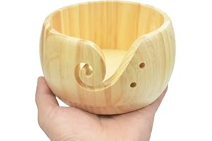 Holzsammlung Portable Fil à Bol en Bois Fait à la Main de Forme Ronde pour Pelote de Laine Garder Aiguilles à Tricot, Porte-Bille Tricoter Bol de Rangement Crochet Organisateurs Accessoires, 15cm