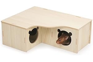 REYSHIN Hamster Eckhaus, Holz Hamsterhaus Hamster Versteck Ecketage Rechts Käfig Dekor Zubehör für Goldhamster Zwerghamster Rennmäuse (3 Häuschen, 31 * 24 * 11cm)