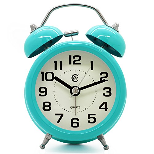 JCC 3 "Retro Twin Bell Silent Nicht Ticking Sweep Second Hand Bedside Analog Quartz Wecker Weckuhr mit Nachtlicht und Loud Alarm (Türkis)