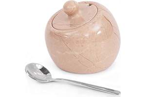 Radicaln Saliera in marmo con coperchio, 7,6 cm, realizzata a mano, per la conservazione della cucina, ideale come contenitore per spezie, zucchero e condimenti per piano di lavoro