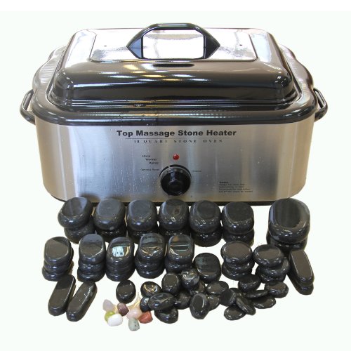 FoxHunter Professional 18 Quart Massage Stone Heater + Hot Natural Basalt Stones Kit 68 PCS Pieces Marble Set Therapy Beauty Spa