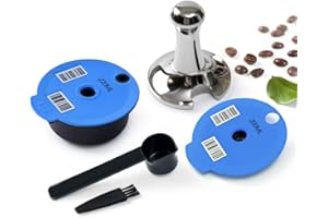 Reusable Tassimo Coffee Pods-220ML+Replacement Lid-200ML, BENFUCHEN Blue Refillable Coffee Capsules for Bosch Tassimo Coffee Machines with A Stainless Steel Espresso Tamper Coffee Filling Tool 51mm