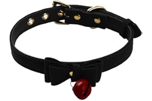 iEFiEL Women's Vintage Gothic PU Leather Bow Tie Neck Choker Collar Necklace with Bell