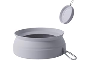 SLSON Dog Bowls Water Bowl for Dogs On the Go Foldable Integrated Travel Bowl Without Plastic Rim Leak-Proof Splash Guard Drinking Bowl for Pet Car Travel and Indoor Outdoor (Cool Grey)