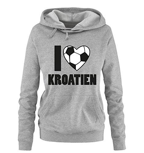 I LOVE KROATIEN – Damen Hoodie – Grau / Schwarz-Weiss Gr. L