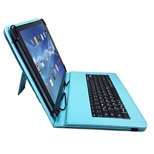 Qwertz Tastatur Tablet Tasche für Aldi MEDION LIFETAB P10506 MD 60036 / 25,65 cm / 10.1 “ mit Standfunktion – Deutsche Tastenbelegung – 10 Zoll Türkis Tastatur - 5