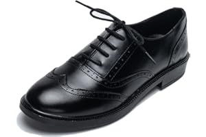 ENDORADORE Womens Brogue Leather Oxford Shoes Vintage Lace Up Pointed Toe Flat Pumps Fashion Work Wingtip Office Shoes