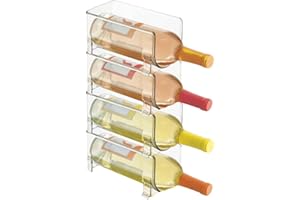 mDesign Range-Bouteilles (Lot de 4) – casier à Bouteilles empilable en Plastique pour 1 Bouteille de vin ou Autre Boisson – étagère à vin Moderne pour jusqu'à 4 Bouteilles au Total – Transparent