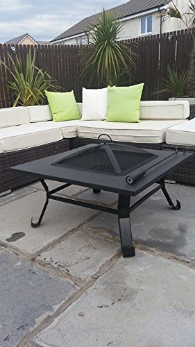 Square Fire Basket Brazier – Outdoor Garden Firepit, BBQ Grill Heater, Patio Heater, Crystals Brand
